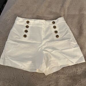 Loft High Waisted Button linen Blend Sailor Short, White